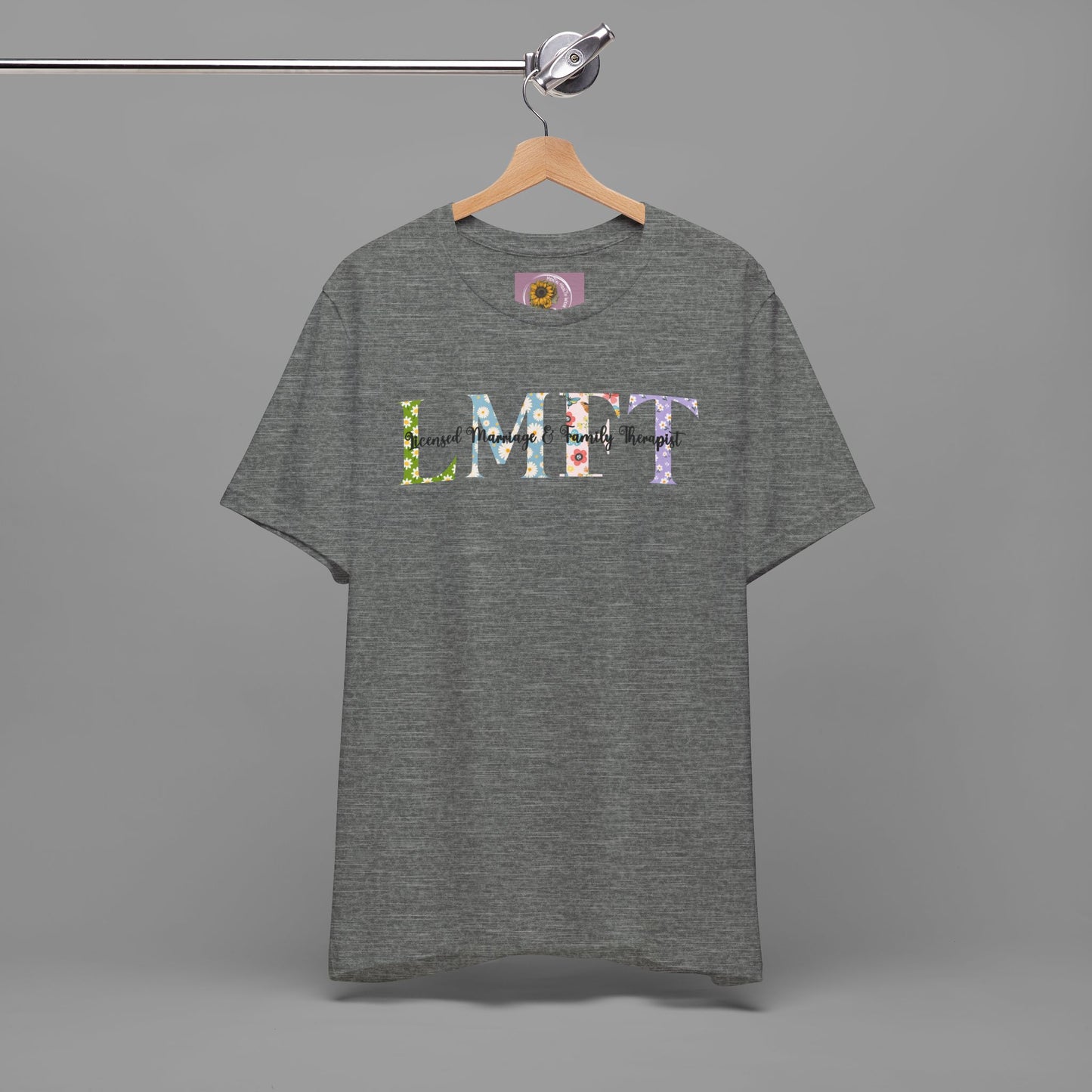 LMFT- Licensed Marriage & Family Therapist- Floral Print- Unisex Short Sleeve T-Shirt