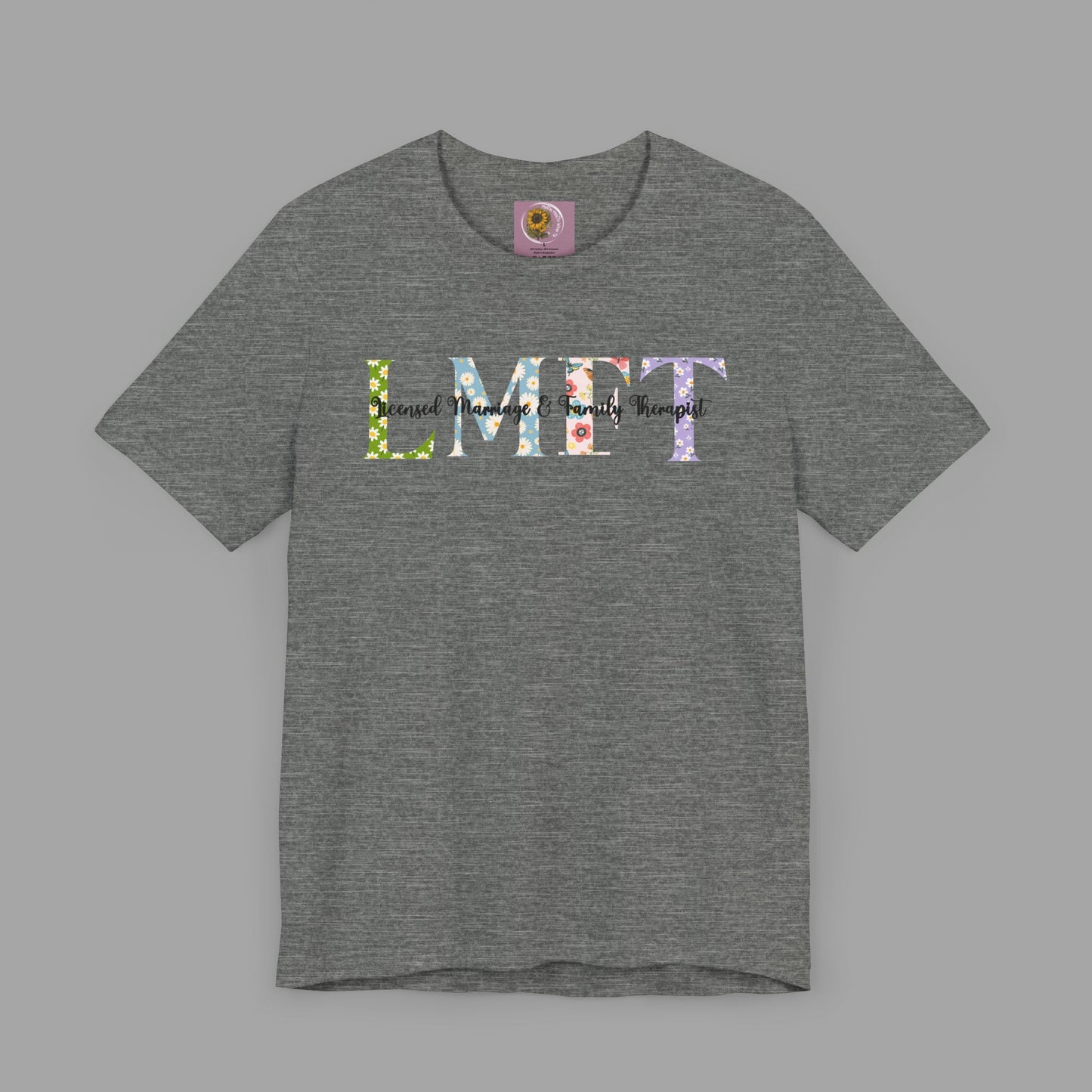 LMFT- Licensed Marriage & Family Therapist- Floral Print- Unisex Short Sleeve T-Shirt