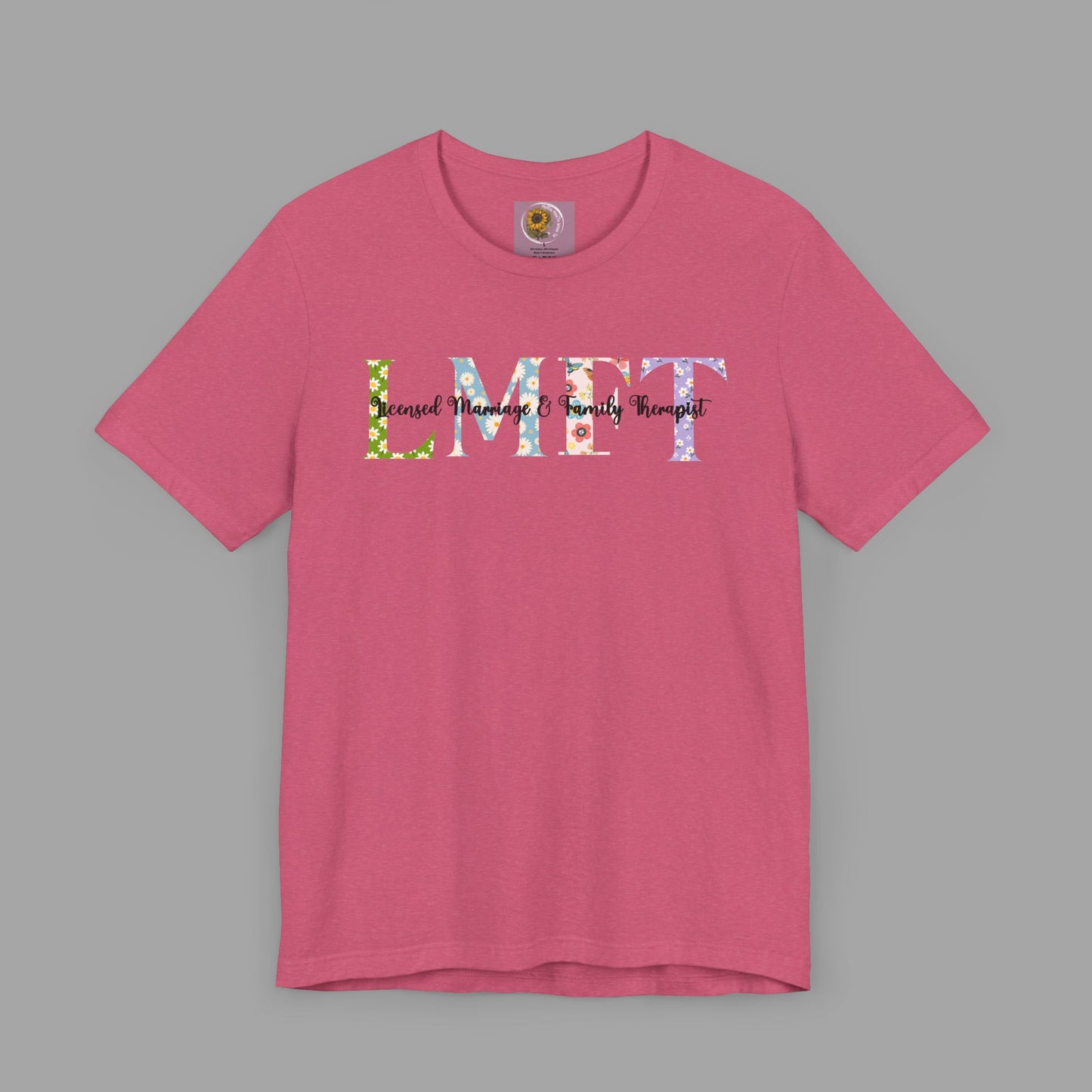 LMFT- Licensed Marriage & Family Therapist- Floral Print- Unisex Short Sleeve T-Shirt