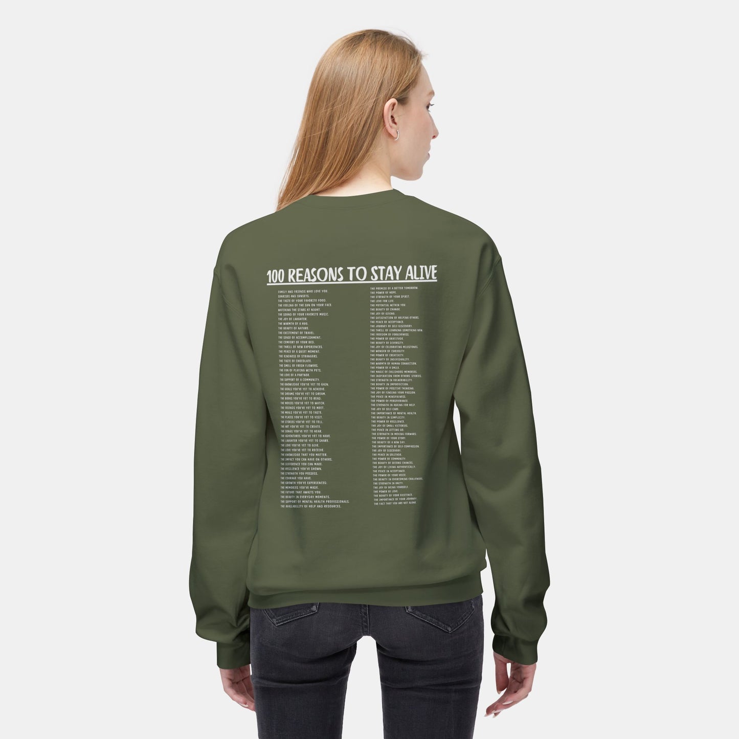 100 Reasons To Stay Alive -Keep Going;-Suicide Awareness Prevention-Unisex Midweight Crewneck Sweatshirt