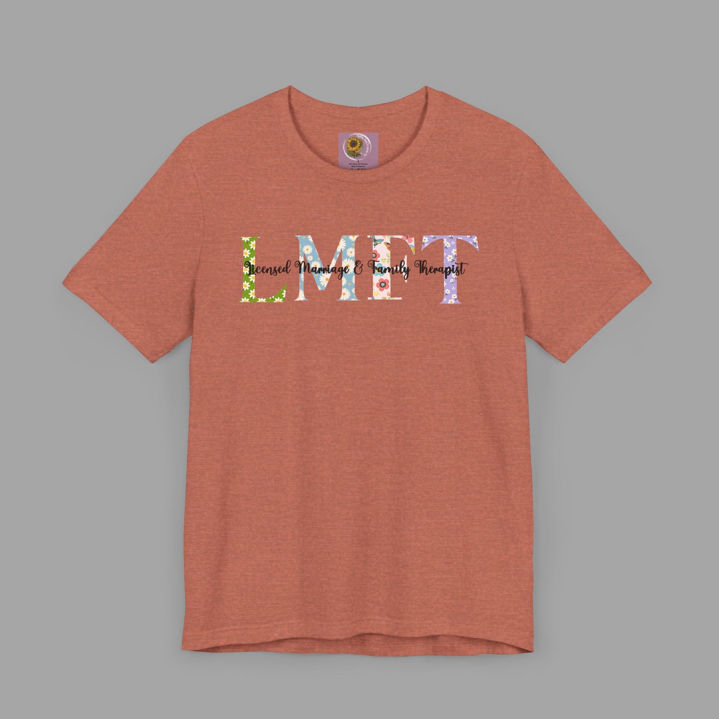 LMFT- Licensed Marriage & Family Therapist- Floral Print- Unisex Short Sleeve T-Shirt