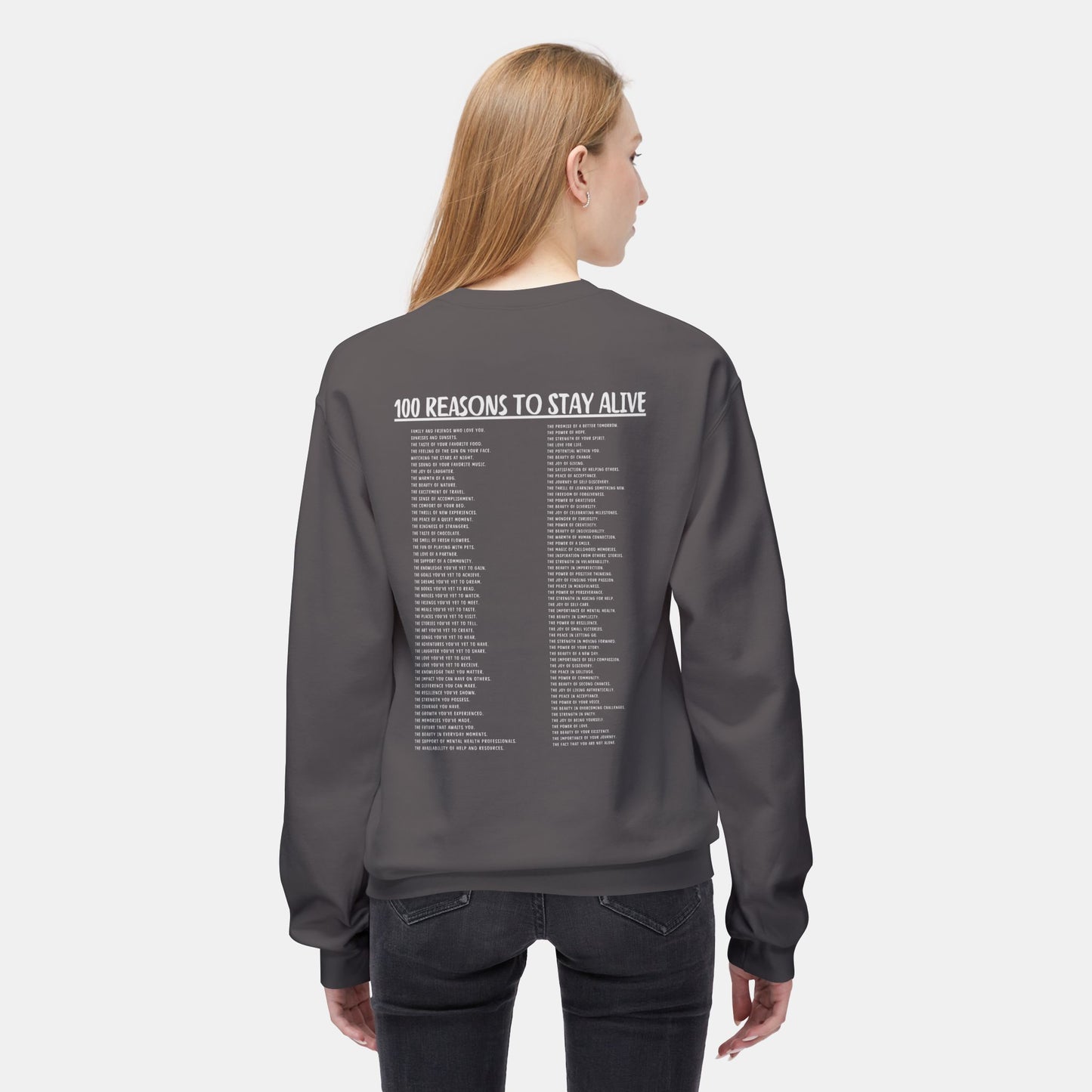 100 Reasons To Stay Alive -Keep Going;-Suicide Awareness Prevention-Unisex Midweight Crewneck Sweatshirt