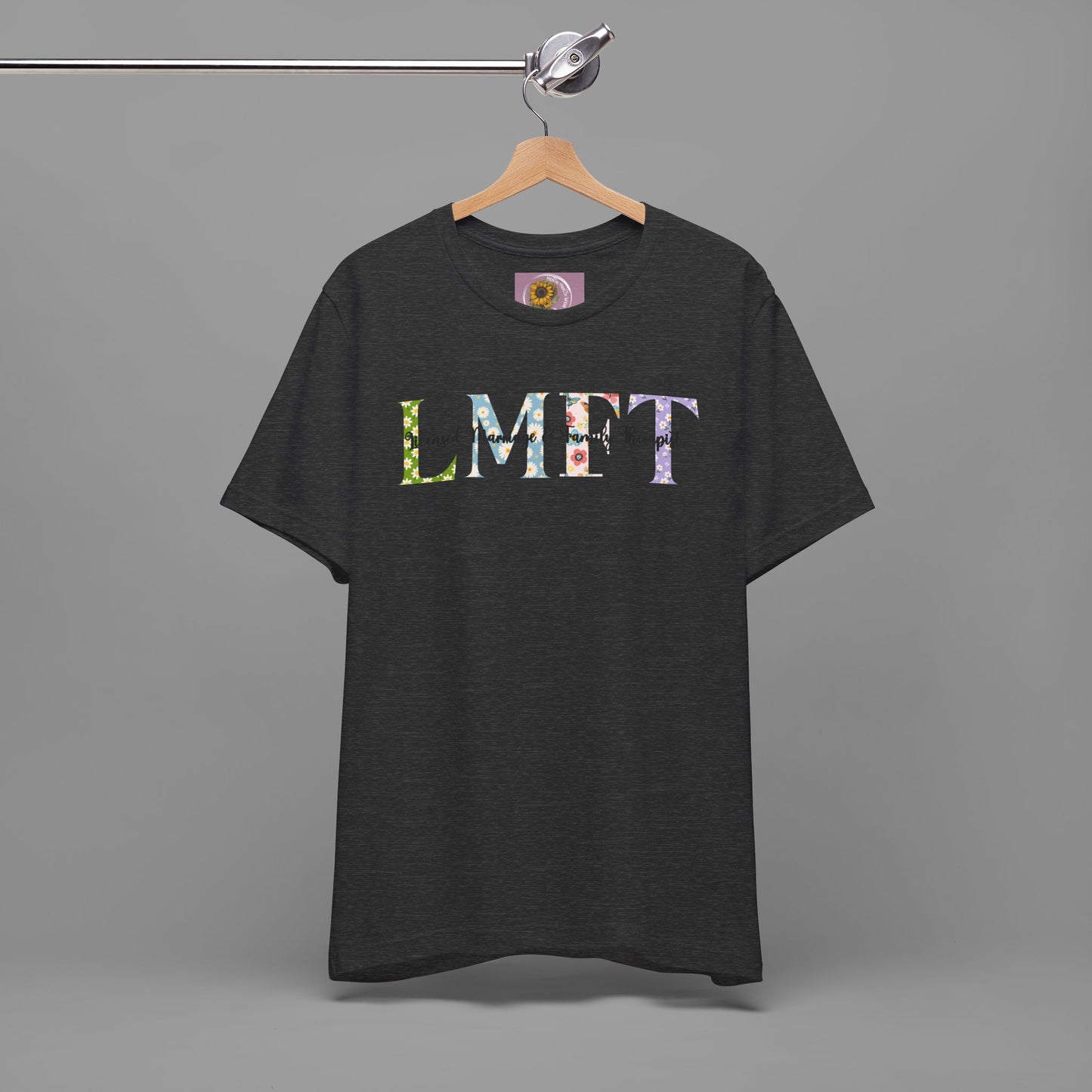 LMFT- Licensed Marriage & Family Therapist- Floral Print- Unisex Short Sleeve T-Shirt